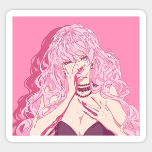 The cute vampire girl with pink hair (pink background) Sticker